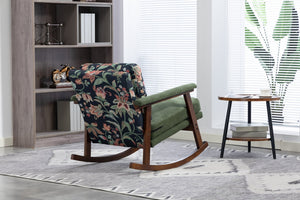 English Elm Mid Century Modern Rocking Chair Solid Wood Frame Upholstered Seat with Lumbar Cushion Antique Green W2530P419005