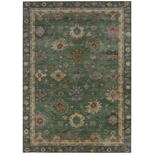 HomeRoots 5' Stylish Fern Green & Gold Floral Washable Area Rug - Perfect for Indoor & Outdoor Spaces! 630106