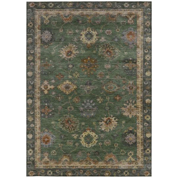 HomeRoots 5' Stylish Fern Green & Gold Floral Washable Area Rug - Perfect for Indoor & Outdoor Spaces! 630106