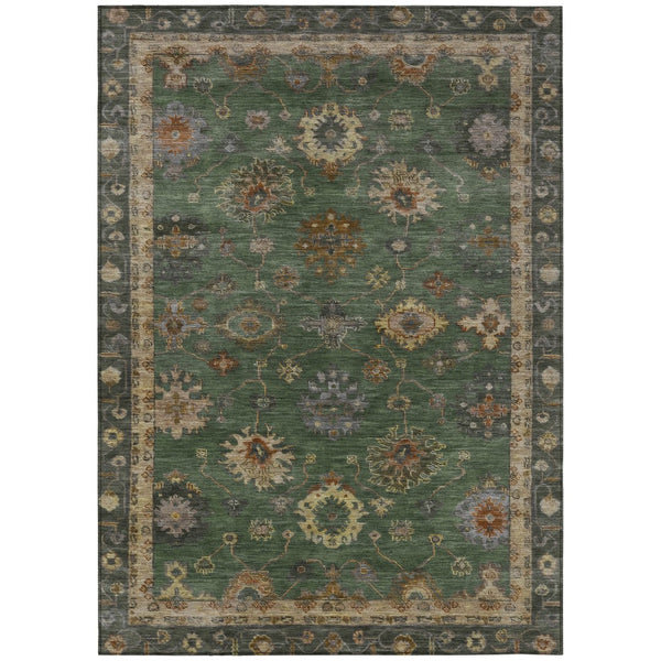 HomeRoots 5' Stylish Fern Green & Gold Floral Washable Area Rug - Perfect for Indoor & Outdoor Spaces! 630106
