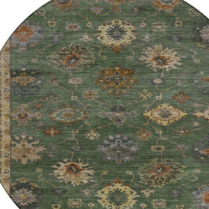HomeRoots 8' Fern Green and Gold Round Floral Area Rug - Durable, Washable, Stylish for Indoor & Outdoor Use 630107