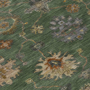 HomeRoots 8' Fern Green and Gold Round Floral Area Rug - Durable, Washable, Stylish for Indoor & Outdoor Use 630107