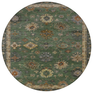 HomeRoots 8' Fern Green and Gold Round Floral Area Rug - Durable, Washable, Stylish for Indoor & Outdoor Use 630107