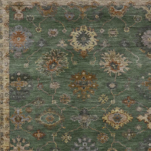 HomeRoots 8' X 10' Floral Patterned Washable Area Rug in Fern Green & Gold - Durable Indoor/Outdoor Use 630108