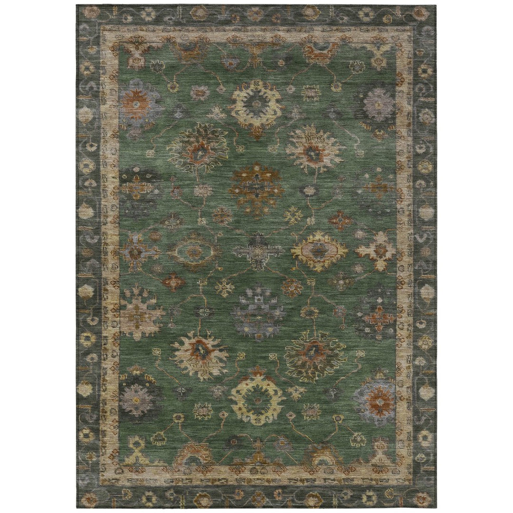 HomeRoots 8' X 10' Floral Patterned Washable Area Rug in Fern Green & Gold - Durable Indoor/Outdoor Use 630108
