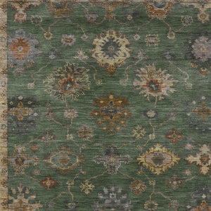 HomeRoots 9' X 12' Washable Fern Green & Gold Floral Area Rug - Durable, Stylish Décor for Indoor & Outdoor Spaces 630109