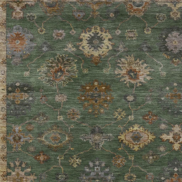 HomeRoots 9' X 12' Washable Fern Green & Gold Floral Area Rug - Durable, Stylish Décor for Indoor & Outdoor Spaces 630109