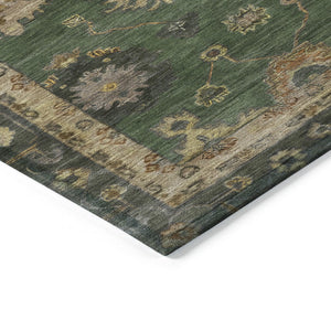 HomeRoots 9' X 12' Washable Fern Green & Gold Floral Area Rug - Durable, Stylish Décor for Indoor & Outdoor Spaces 630109