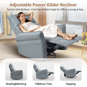 English Elm 360° Swivel Rocker Recliner Chair with Pull-Ring Recline, 360° Swivel, Rocking Comfort for Living Spaces Blue Gray W1028S00051