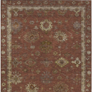 HomeRoots 5' X 8' Elegant Rust and Gold Floral Washable Area Rug for Indoor and Outdoor Spaces – Versatile Design! 630112