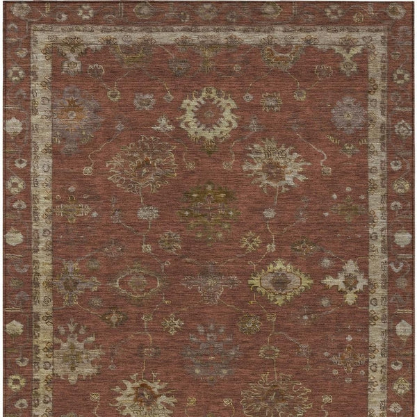 HomeRoots 5' X 8' Elegant Rust and Gold Floral Washable Area Rug for Indoor and Outdoor Spaces – Versatile Design! 630112