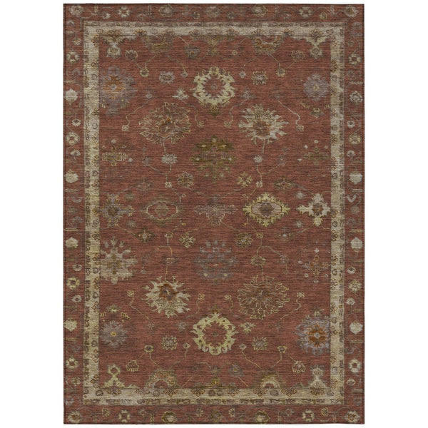 HomeRoots 5' X 8' Elegant Rust and Gold Floral Washable Area Rug for Indoor and Outdoor Spaces – Versatile Design! 630112
