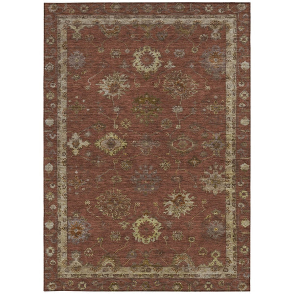 HomeRoots 5' X 8' Elegant Rust and Gold Floral Washable Area Rug for Indoor and Outdoor Spaces – Versatile Design! 630112