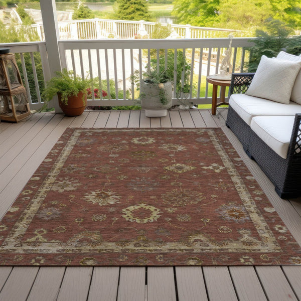 HomeRoots 5' X 8' Elegant Rust and Gold Floral Washable Area Rug for Indoor and Outdoor Spaces – Versatile Design! 630112