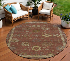HomeRoots 8' Round Floral Area Rug in Rust & Gold - Washable, Durable Indoor/Outdoor Décor for Any Space 630113