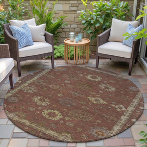 HomeRoots 8' Round Floral Area Rug in Rust & Gold - Washable, Durable Indoor/Outdoor Décor for Any Space 630113
