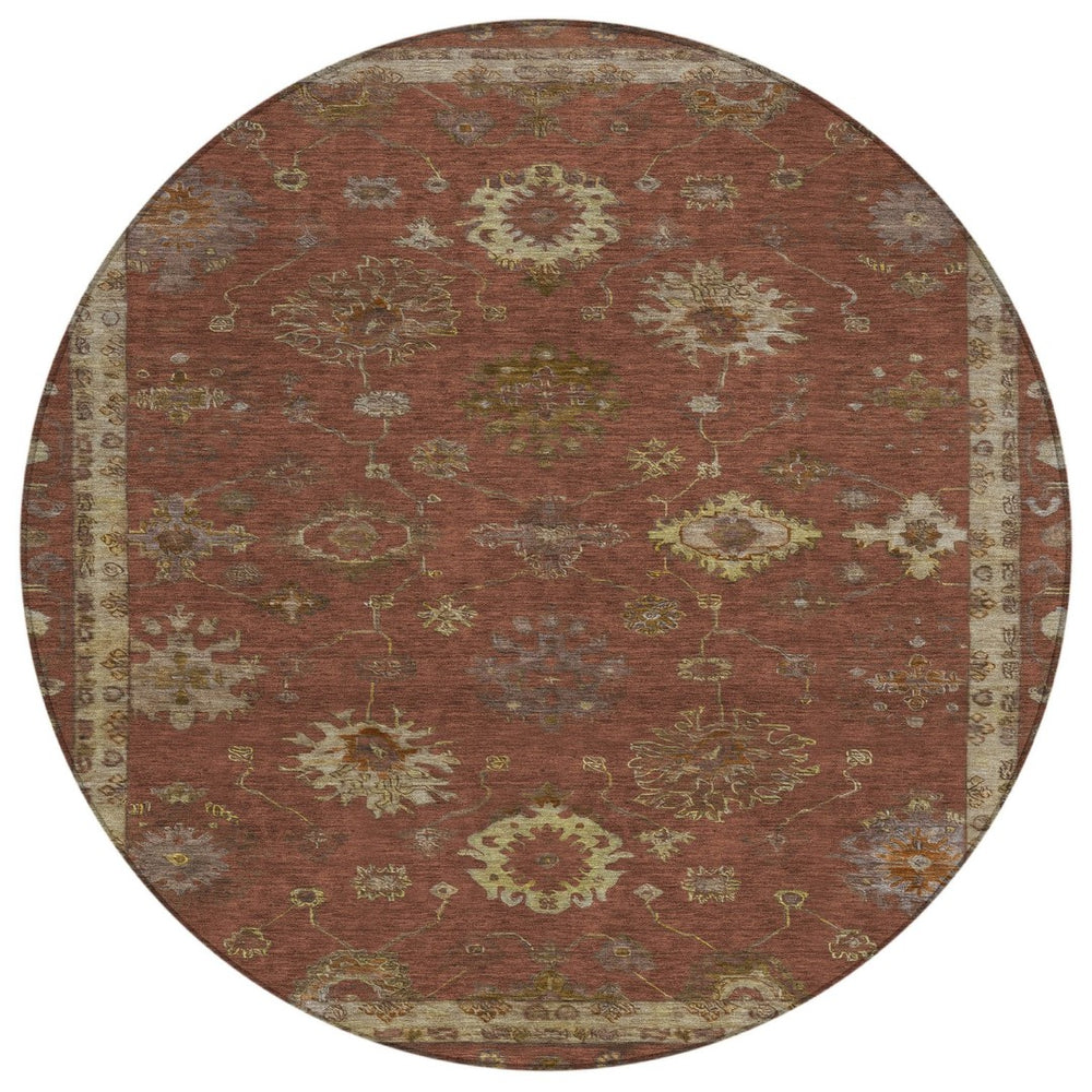 HomeRoots 8' Round Floral Area Rug in Rust & Gold - Washable, Durable Indoor/Outdoor Décor for Any Space 630113