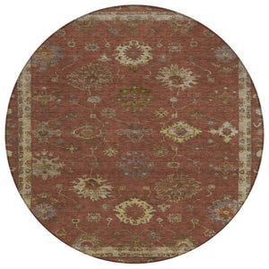 HomeRoots 8' Round Floral Area Rug in Rust & Gold - Washable, Durable Indoor/Outdoor Décor for Any Space 630113