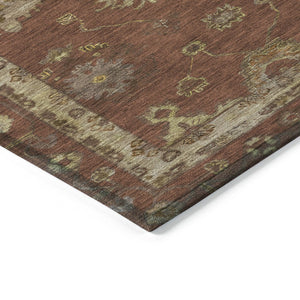 HomeRoots 8' Round Floral Area Rug in Rust & Gold - Washable, Durable Indoor/Outdoor Décor for Any Space 630113