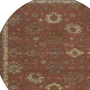 HomeRoots 8' Round Floral Area Rug in Rust & Gold - Washable, Durable Indoor/Outdoor Décor for Any Space 630113
