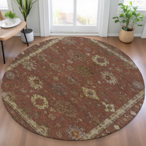 HomeRoots 8' Round Floral Area Rug in Rust & Gold - Washable, Durable Indoor/Outdoor Décor for Any Space 630113