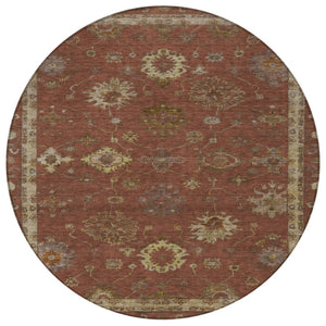 HomeRoots 8' Round Floral Area Rug in Rust & Gold - Washable, Durable Indoor/Outdoor Décor for Any Space 630113