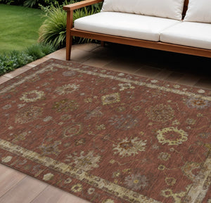 HomeRoots 8' X 10' Elegant Rust and Gold Floral Washable Area Rug for Indoor & Outdoor Spaces, Durable & Stylish 630114