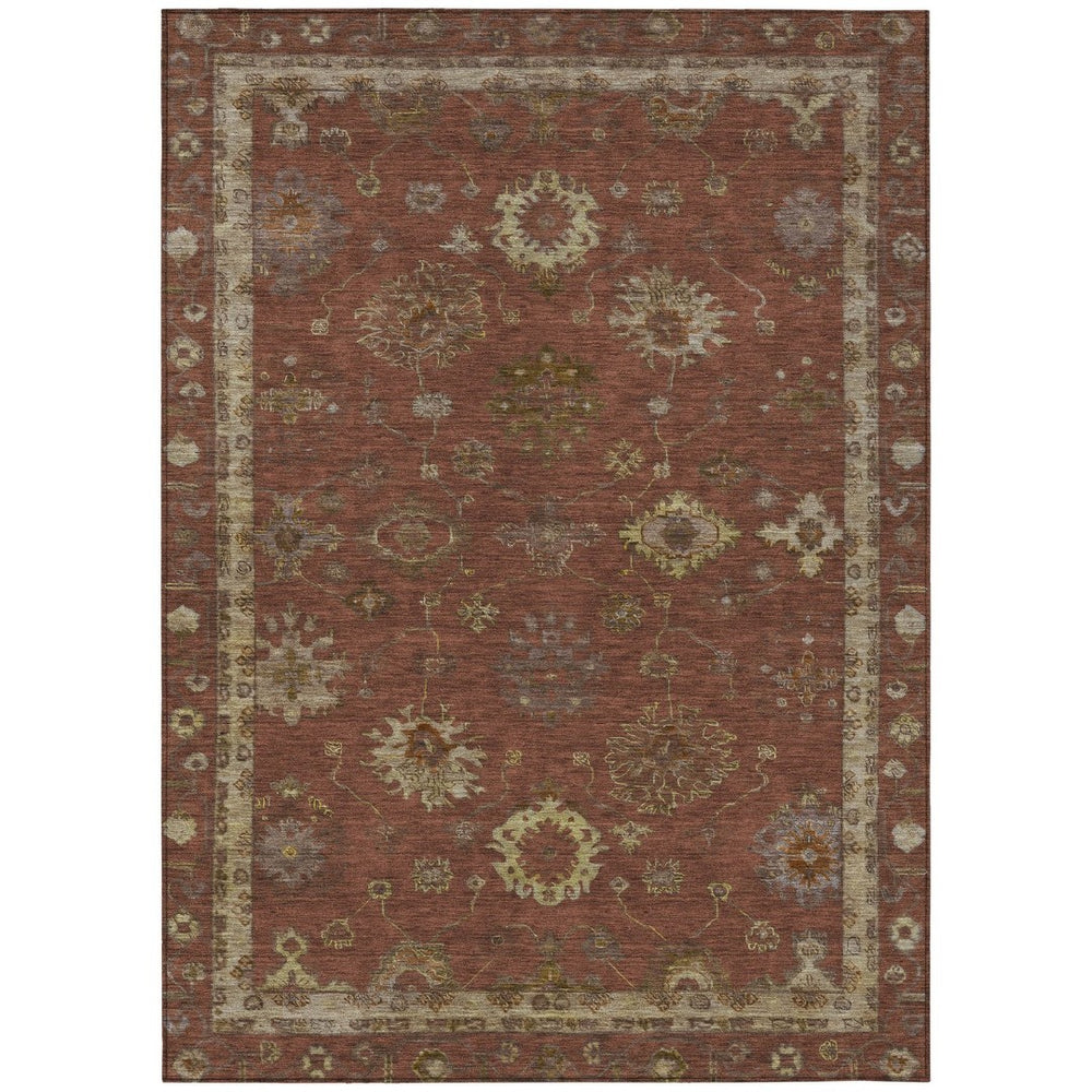 HomeRoots 8' X 10' Elegant Rust and Gold Floral Washable Area Rug for Indoor & Outdoor Spaces, Durable & Stylish 630114