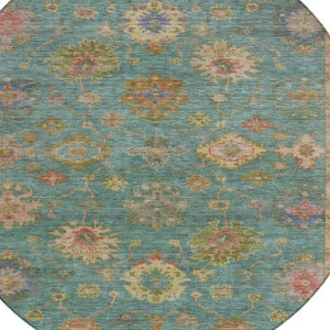 HomeRoots 8' Teal Blue and Gold Floral Area Rug - Washable, Heavy-Duty, Indoor/Outdoor for Any Space Elegance 630119