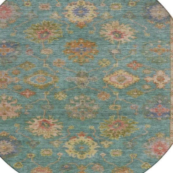 HomeRoots 8' Teal Blue and Gold Floral Area Rug - Washable, Heavy-Duty, Indoor/Outdoor for Any Space Elegance 630119