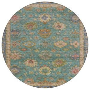 HomeRoots 8' Teal Blue and Gold Floral Area Rug - Washable, Heavy-Duty, Indoor/Outdoor for Any Space Elegance 630119