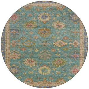 HomeRoots 8' Teal Blue and Gold Floral Area Rug - Washable, Heavy-Duty, Indoor/Outdoor for Any Space Elegance 630119
