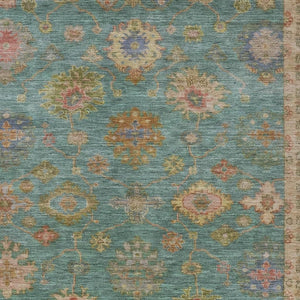 HomeRoots 8' X 10' Teal Blue & Gold Floral Area Rug – Durable, Washable, Indoor/Outdoor Perfect for Any Space! 630120