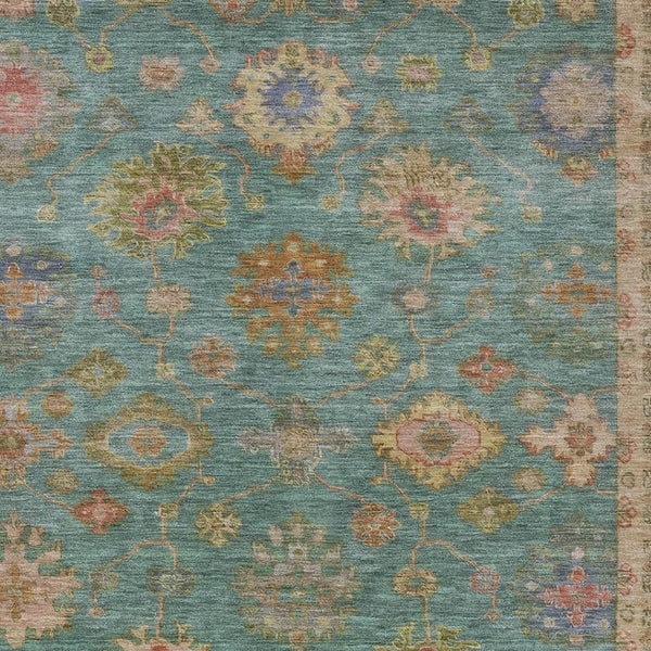 HomeRoots 8' X 10' Teal Blue & Gold Floral Area Rug – Durable, Washable, Indoor/Outdoor Perfect for Any Space! 630120