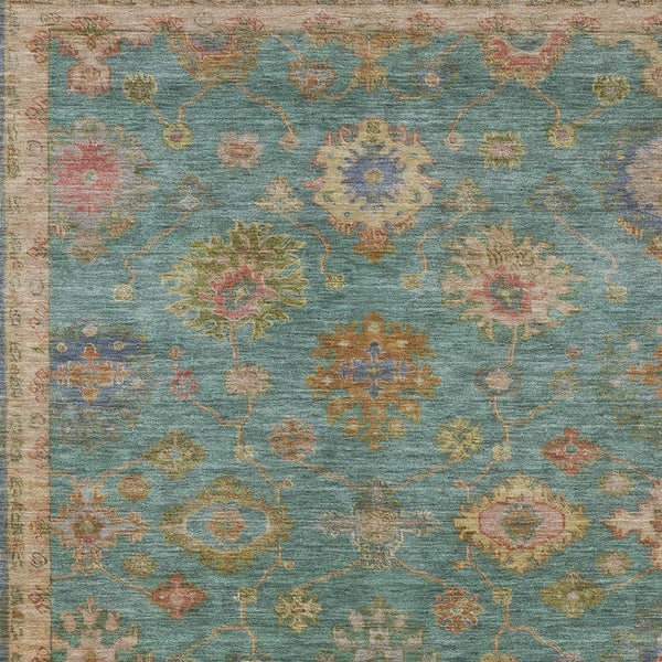 HomeRoots 9' X 12' Teal Blue & Gold Floral Rug – Durable, Washable Indoor/Outdoor Area Rug for High Traffic Spaces 630121