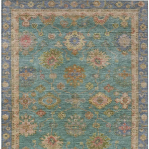 HomeRoots 10' Teal Blue and Gold Floral Area Rug - Stylish, Washable for Indoor and Outdoor Spaces, Durable Design 630122