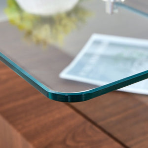 English Elm 31.4 Modern Two-Tier Square Coffee Table with Tempered Glass Top & Walnut Shelf — Stylish Storage W1512P407505