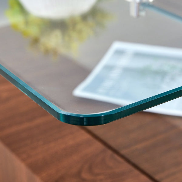 English Elm 31.4 Modern Two-Tier Square Coffee Table with Tempered Glass Top & Walnut Shelf — Stylish Storage W1512P407505