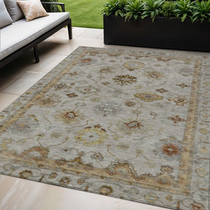 HomeRoots 5' X 8' Taupe and Gold Floral Indoor-Outdoor Area Rug - Elegant, Washable, Durable for Any Space 630124