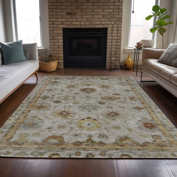 HomeRoots 5' X 8' Taupe and Gold Floral Indoor-Outdoor Area Rug - Elegant, Washable, Durable for Any Space 630124