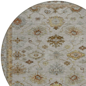 HomeRoots 8' Taupe and Gold Round Floral Area Rug - Stylish, Washable, Durable for Indoor & Outdoor Use 630125