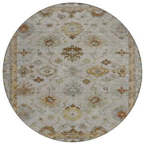 HomeRoots 8' Taupe and Gold Round Floral Area Rug - Stylish, Washable, Durable for Indoor & Outdoor Use 630125