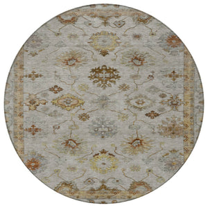 HomeRoots 8' Taupe and Gold Round Floral Area Rug - Stylish, Washable, Durable for Indoor & Outdoor Use 630125
