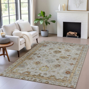 HomeRoots 8' X 10' Taupe and Gold Floral Washable Rug – Elegant Indoor/Outdoor Design for High-Traffic Areas 630126