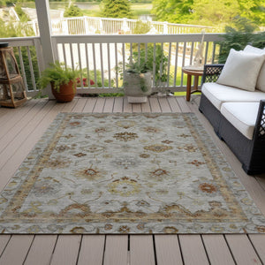HomeRoots 8' X 10' Taupe and Gold Floral Washable Rug – Elegant Indoor/Outdoor Design for High-Traffic Areas 630126