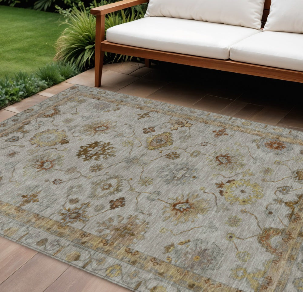 HomeRoots 9' Taupe and Gold Floral Washable Area Rug - Durable, Stylish, Indoor-Outdoor Versatility for All Spaces 630127