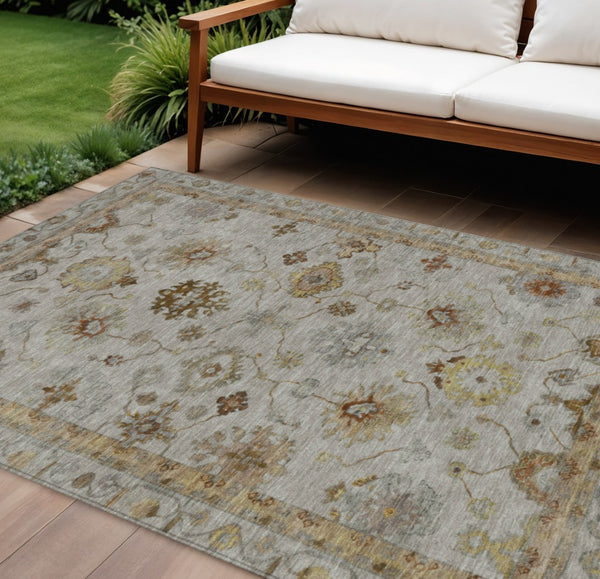 HomeRoots 10' X 14' Taupe and Gold Floral Washable Area Rug - Stylish, Durable, Indoor/Outdoor Solution for Any Space 630128