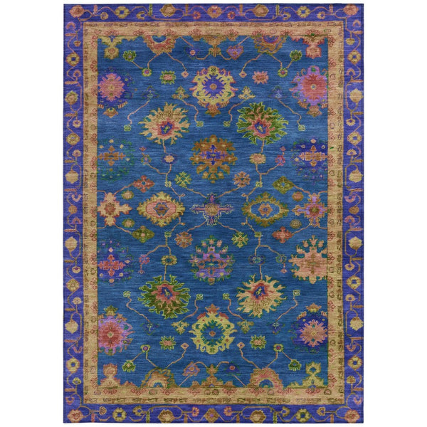 HomeRoots 5' X 8' Blue and Gold Floral Area Rug - Washable, Stylish, Durable for Indoor and Outdoor Spaces 630130