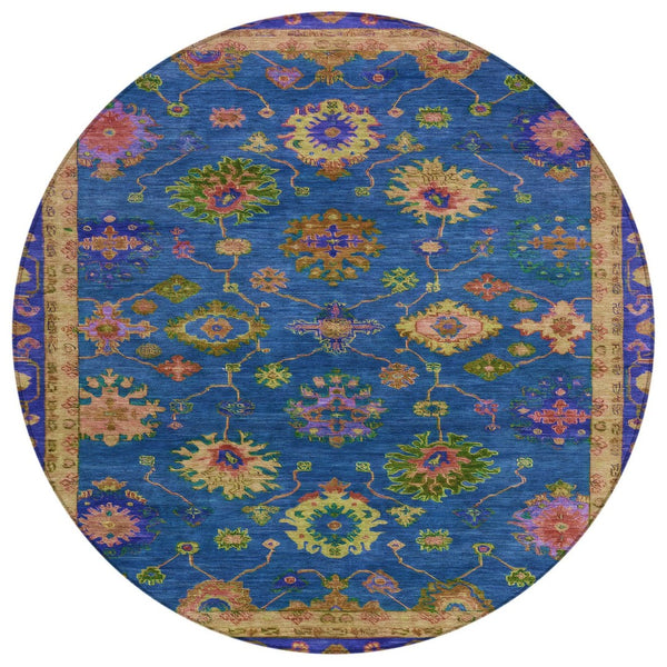 HomeRoots 8' Blue and Gold Floral Area Rug - Stylish, Washable Indoor/Outdoor Decor for Home & Patio Spaces 630131