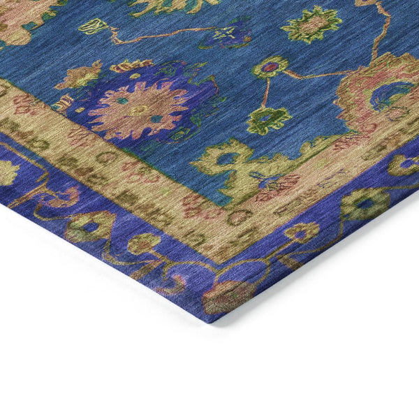 HomeRoots 8' Blue and Gold Floral Area Rug - Stylish, Washable Indoor/Outdoor Decor for Home & Patio Spaces 630131